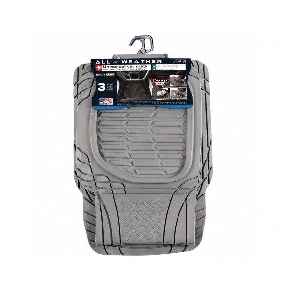 Alfombras Universales de Goma, Set de 3 piezas de color Gris, Delanteras y Traseras con Antideslizante y Recortable